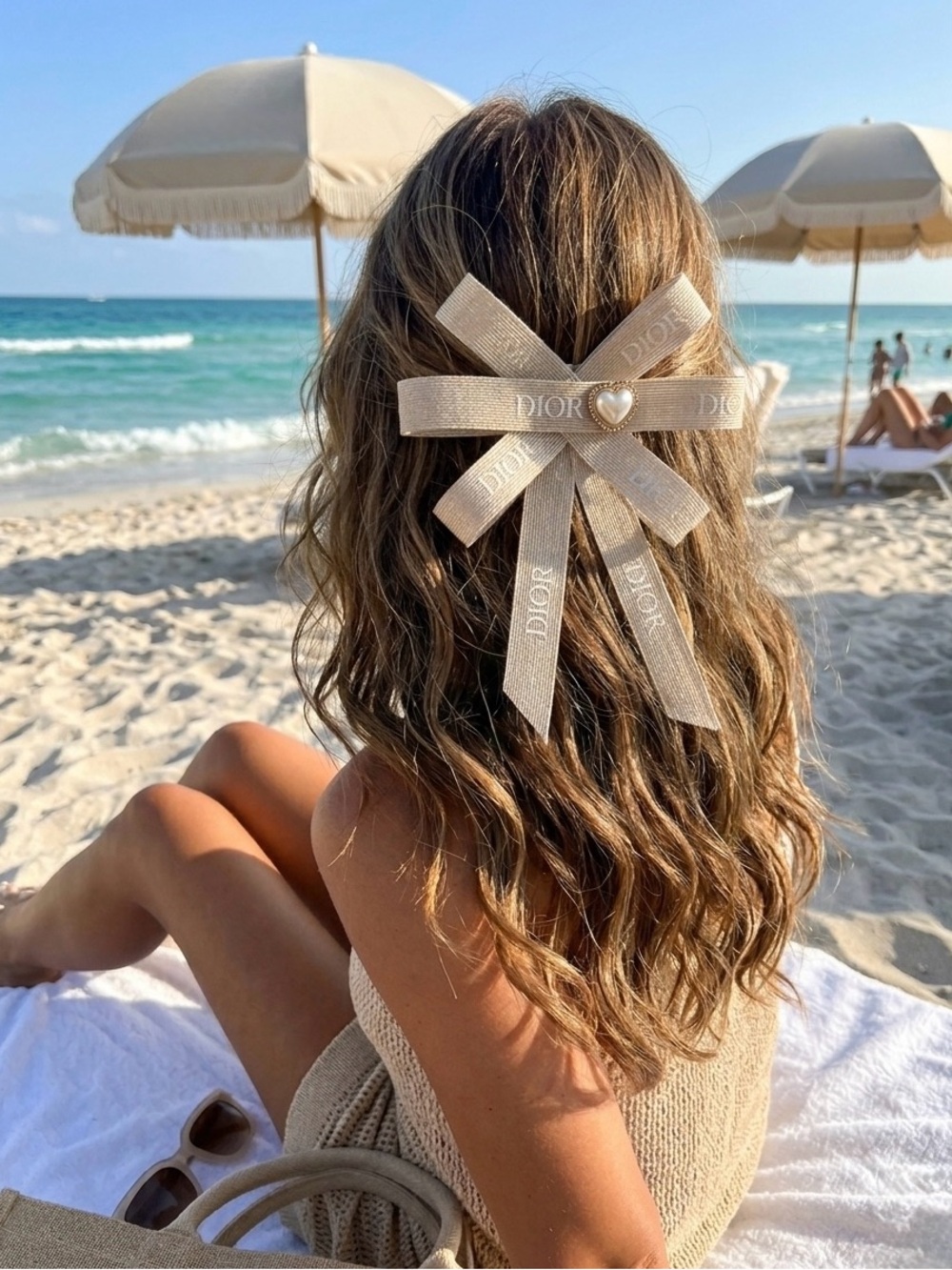 Handmade Dior Tan Decorative Ribbon Hair clip